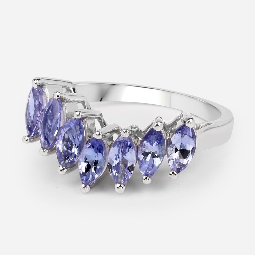 .925 Solid Sterling Silver 7-Stone Iolite Cordierite Marquise Curved Bands